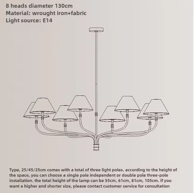 Collins Round Chandelier Fabric Branch Lamp Minimalist French Decorative Pendant Light for Hall Bedroom Study Rustic Hanging Light