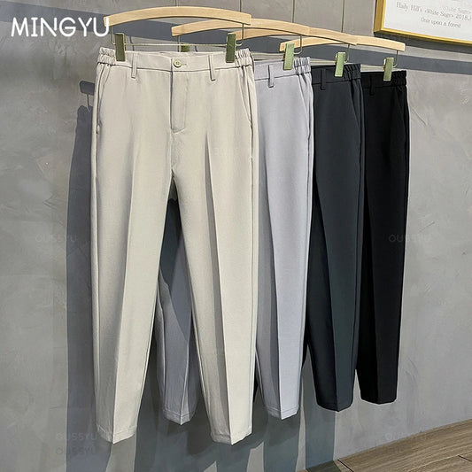 Men's Casual Slim Fit Elastic Waist Trousers for Everyday Wear