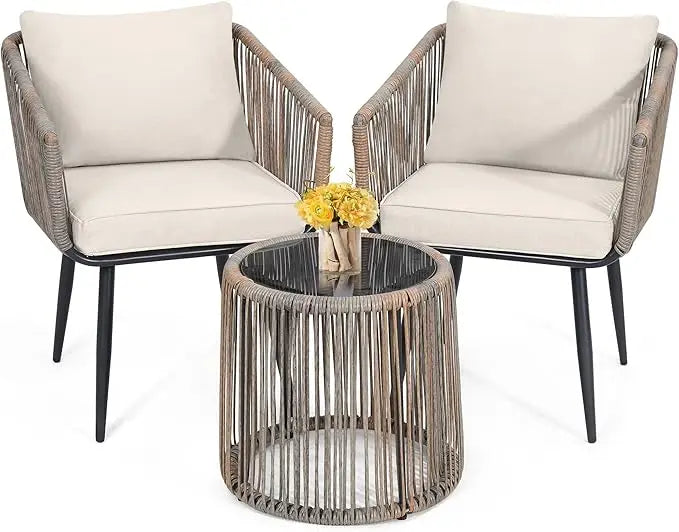 HUANZHUANG Patio Rattan Bistro Conversation Wicker Chairs