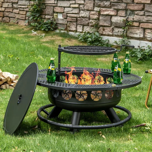 3-in-1 Outdoor Fire Pit With Cooking Grill For Backyard Fun