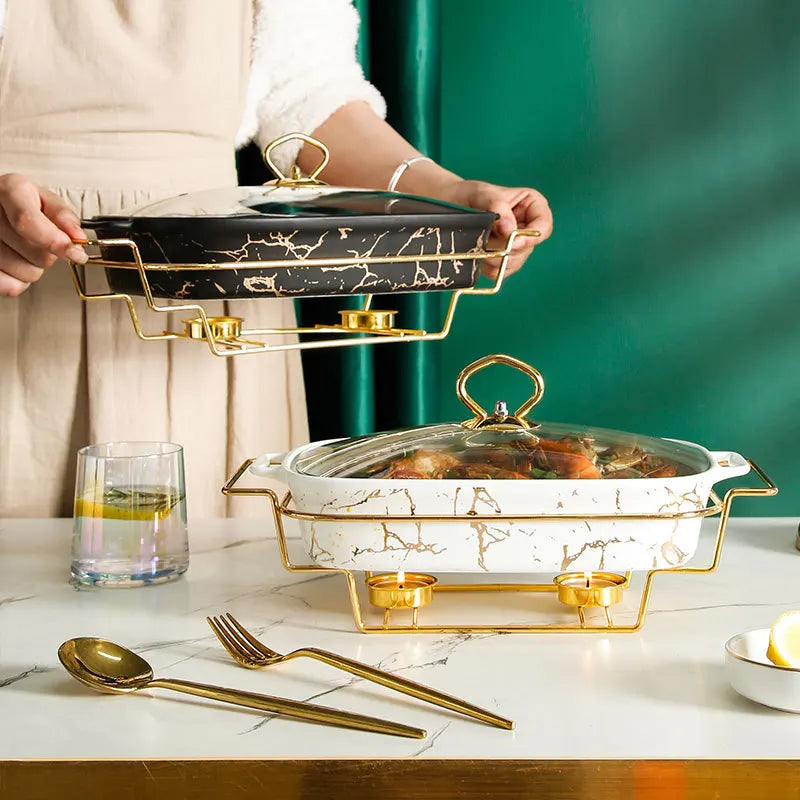 Dinnerware Rectangular Amphora Ceramic Casserole Pot With Candle