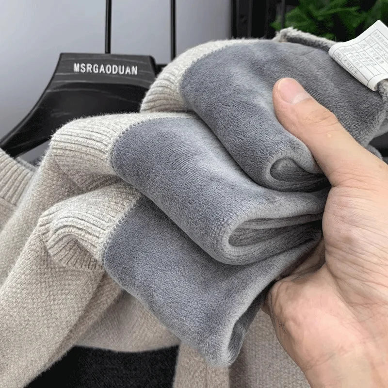 ZHUOFUCN Men's O-Neck Sweatercoat Plush Fleece Lined Autumn Winter