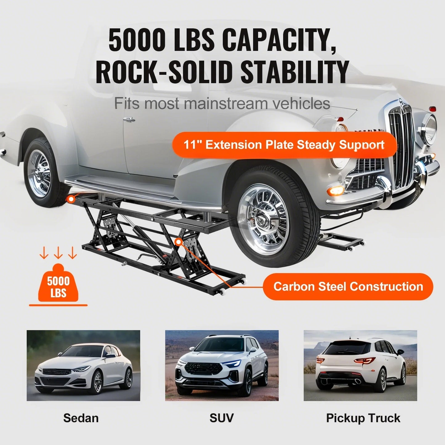 SucceBuy 5000lb Portable Car Lift With Extended-Length Plates