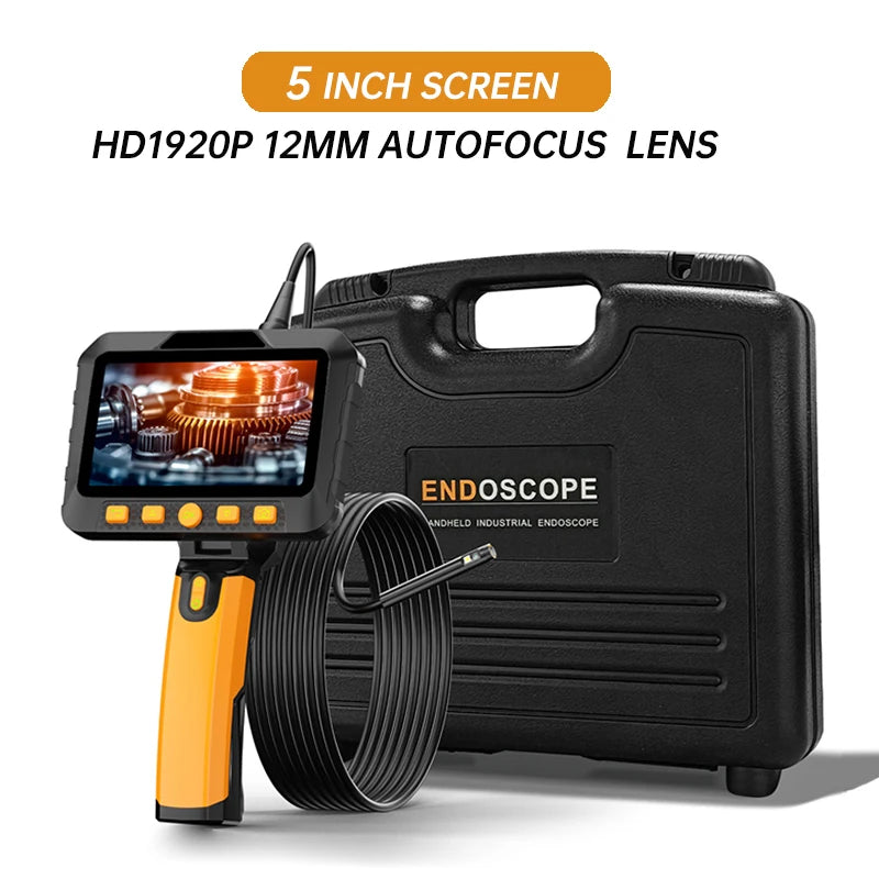 5 Inch Screen Handheld Endoscope Camera 1 To 15 Meter HD 1080P Single Dual Triple Lens 5MP Autofocus Pipe Inspection Borescope Tool Case