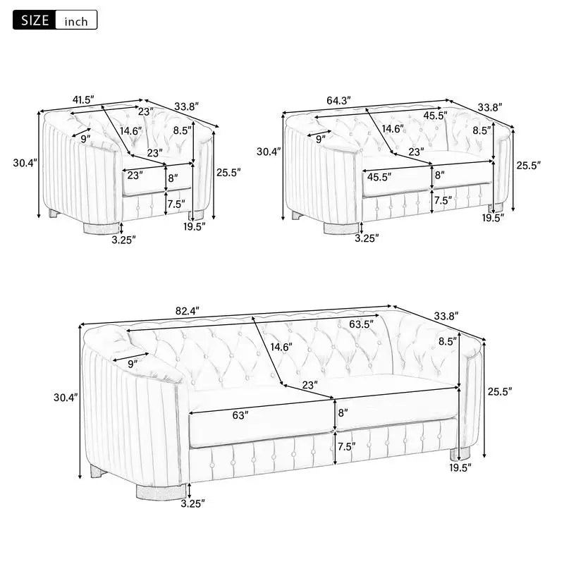 CN Sichuan VelvetUpholsteredSofaSetWithRubberWoodLegs PremiumGrade LuxuriousCraftsmanship EngineeredForDurability