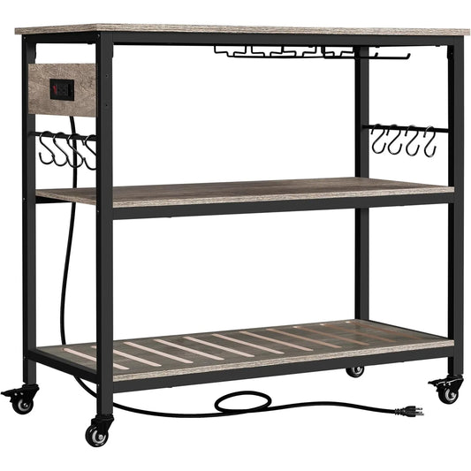Versatile Kitchen Island Cart with Power Outlet and Hooks