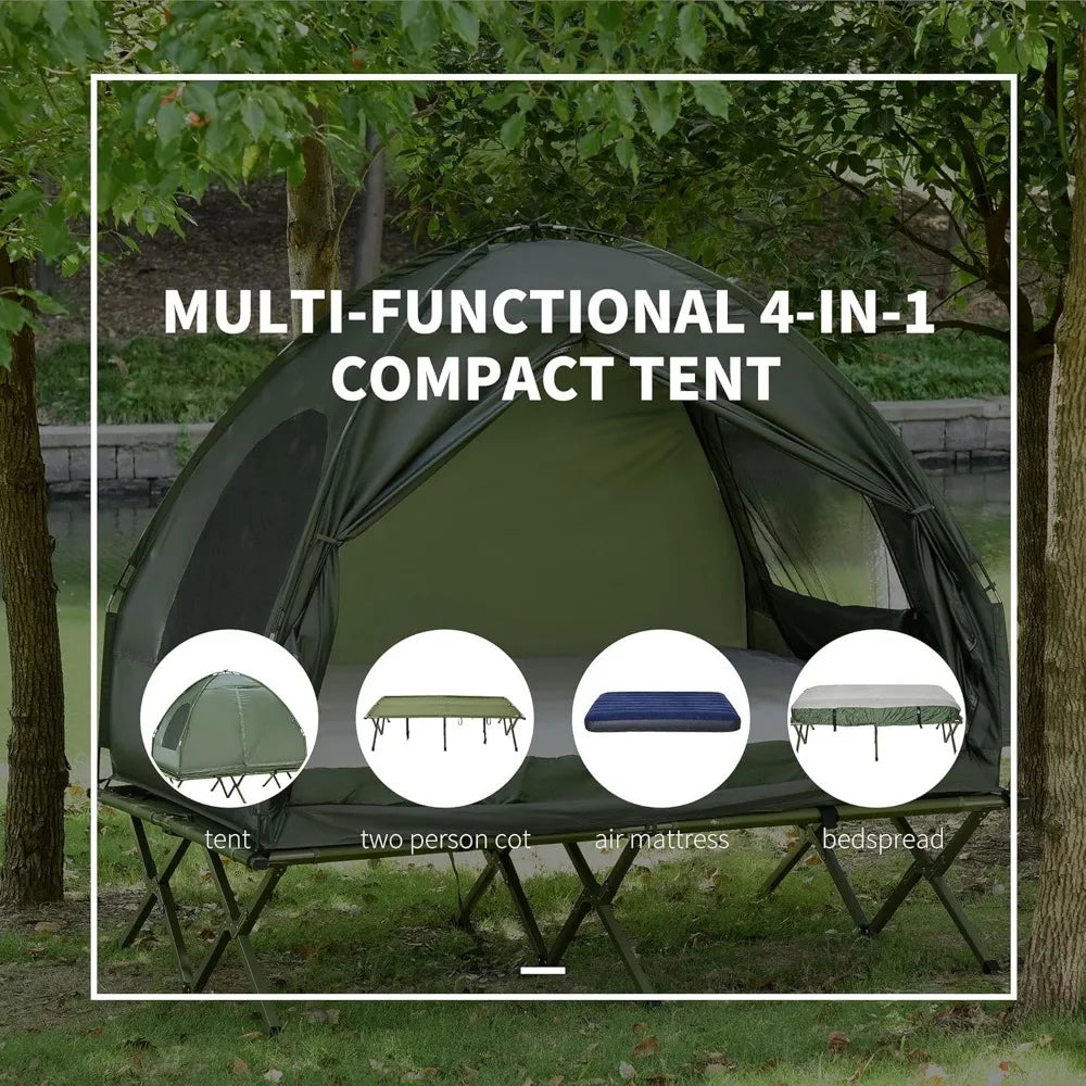 Foldable Camping Cot with Tent and Air Mattress Combo Set