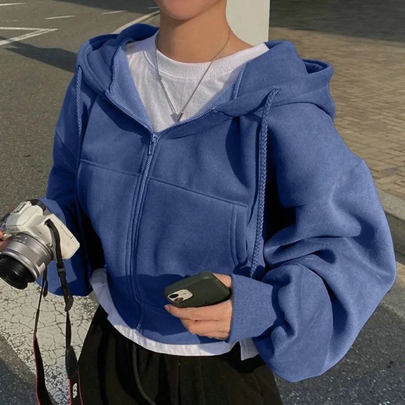 Linglsix Hooded Zip Up Hoodie Women Harajuku Streetwear