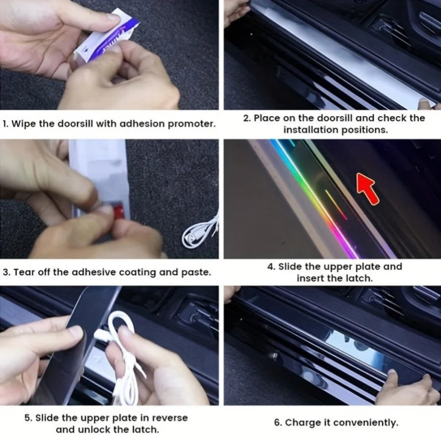 Wireless LED Car Door Sill Plate Lights with Auto Sensing