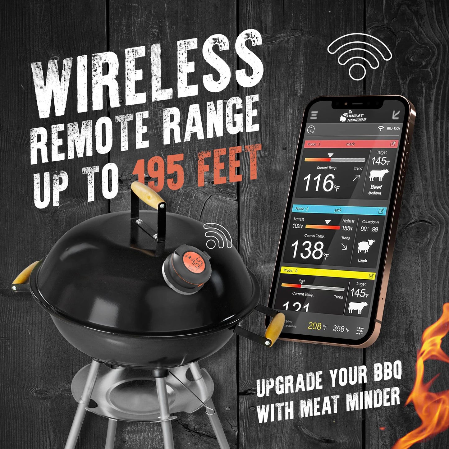 WENMEICE Wireless Meat Thermometer for BBQ and Oven Cooking