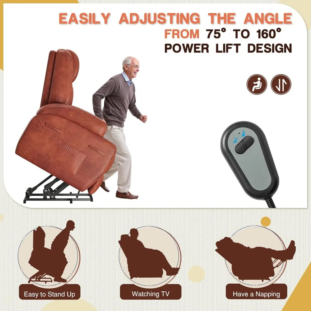 Power Lift Massage Corduroy Recliner With Cup Holders