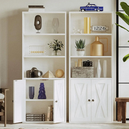 Ironck Industrial Bookcase With Doors Five Shelf Unit