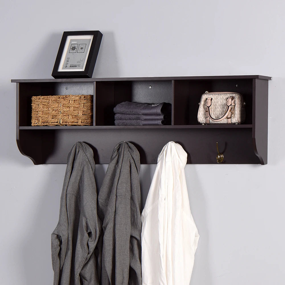 General Use Rustic Wood Coat Rack Wall Mounted With Shelf