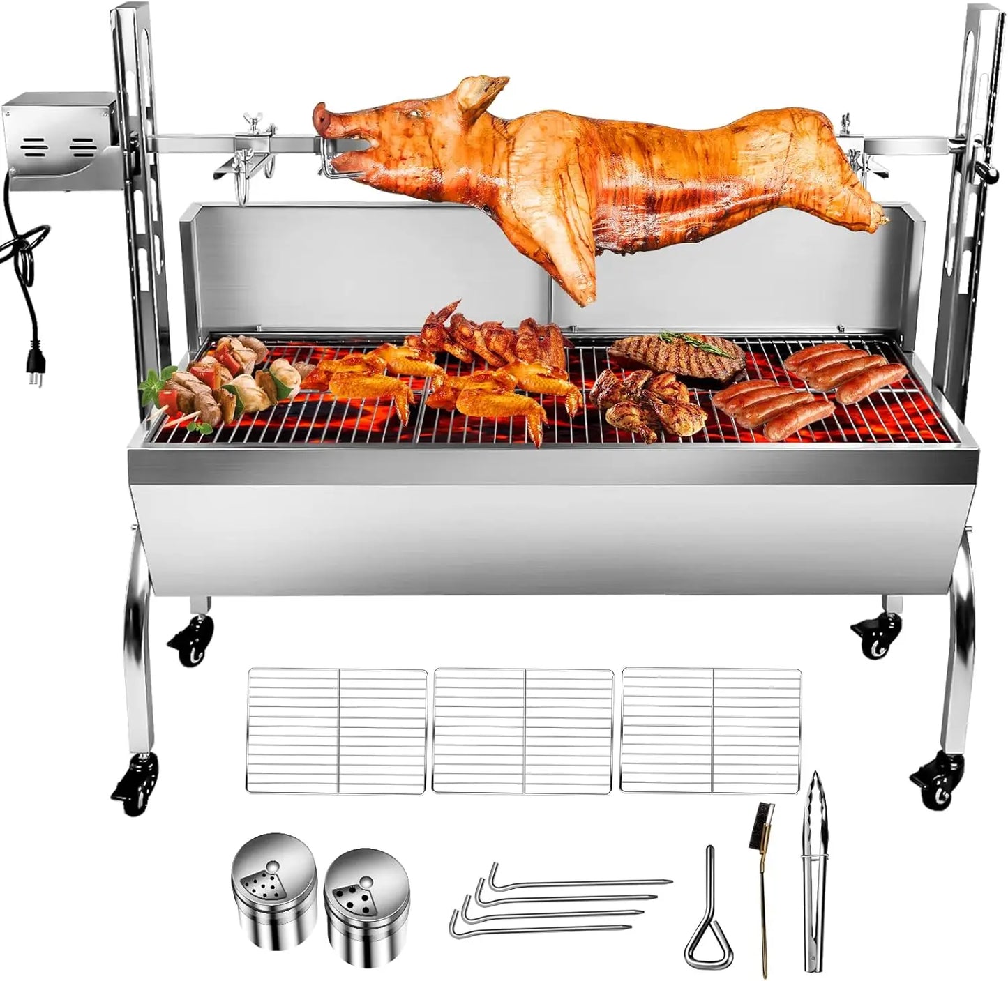 Stainless Steel Charcoal Rotisserie Grill with Automatic Motor