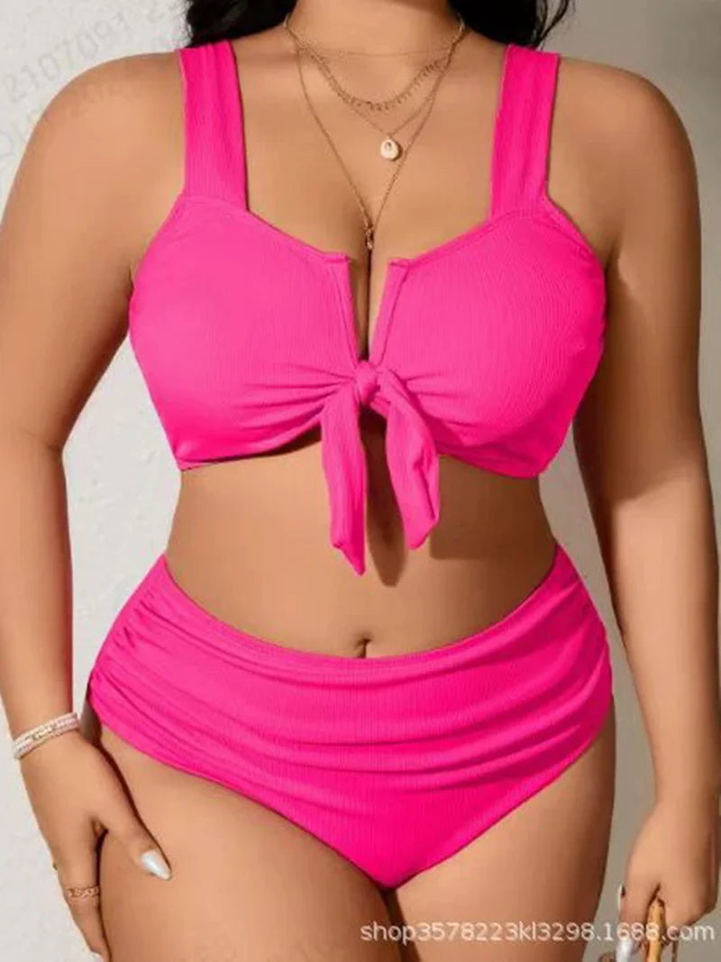 Plus Size Ribbed Bikinis Two Piece High Waist Bathing Suit