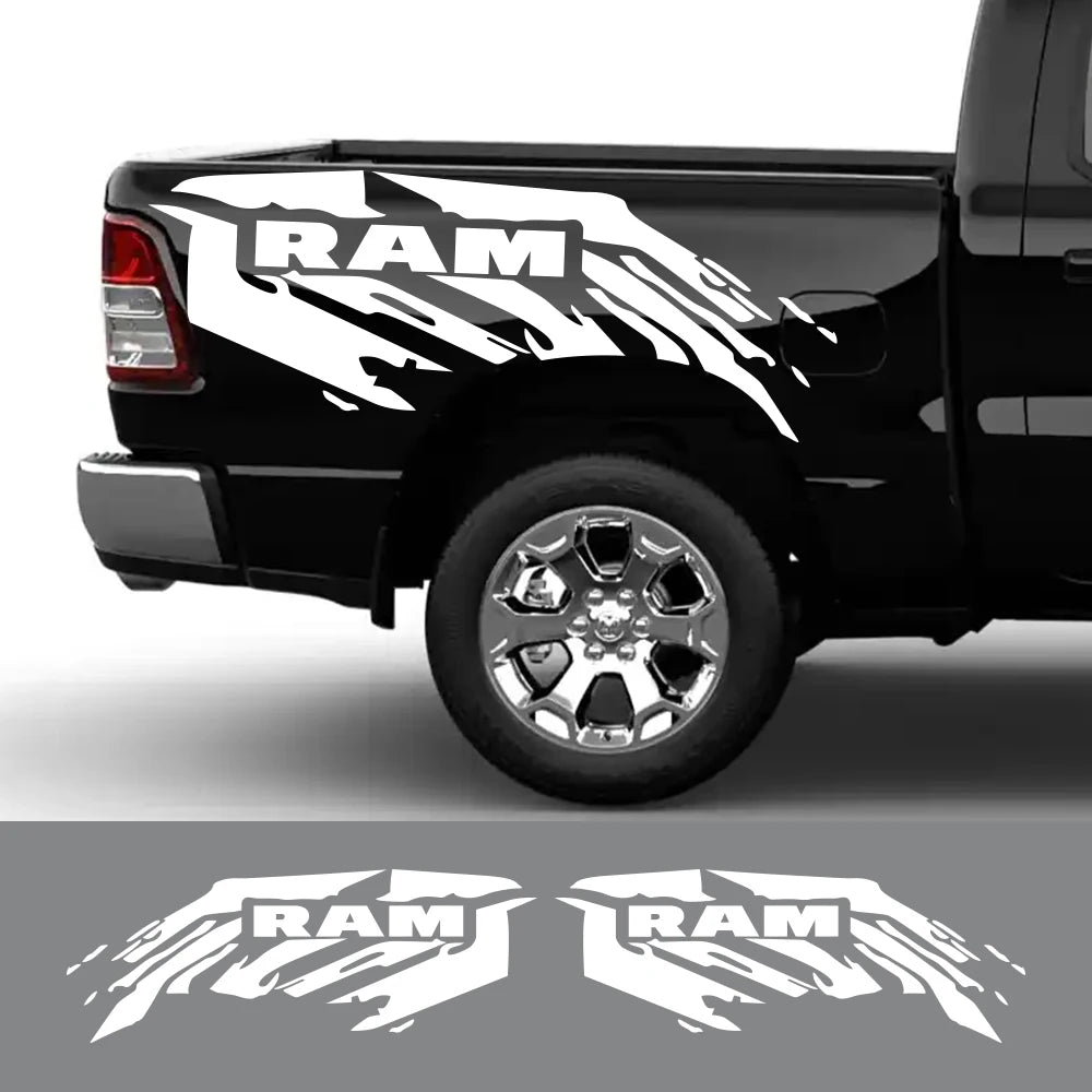 2Pcs Pickup Splash Stripes Bed Stickers For Dodge RAM Hemi 1500 2500 3500 Rebel Vinyl Cover Decals