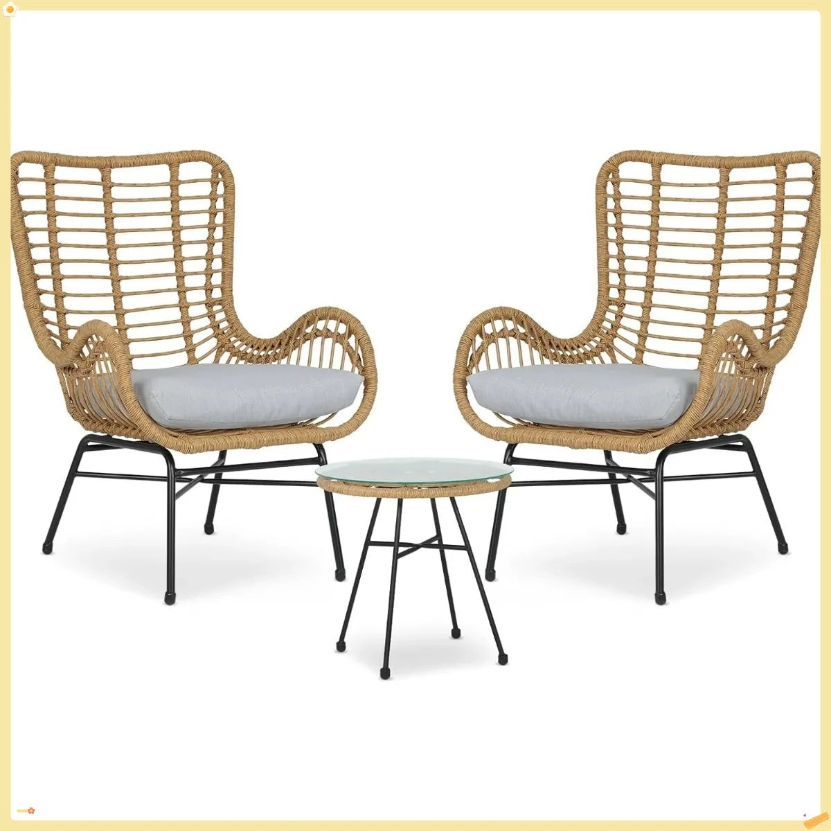 Folded 3 Piece Outdoor Patio Furniture Set Rattan Table And Chairs With Cushions