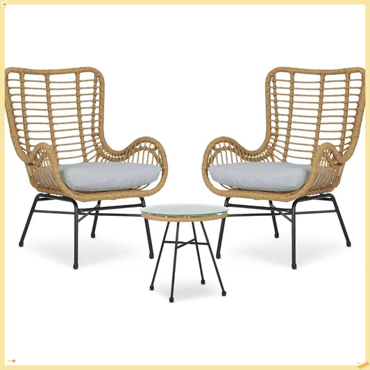 Folded 3 Piece Outdoor Patio Furniture Set Rattan Table And Chairs With Cushions