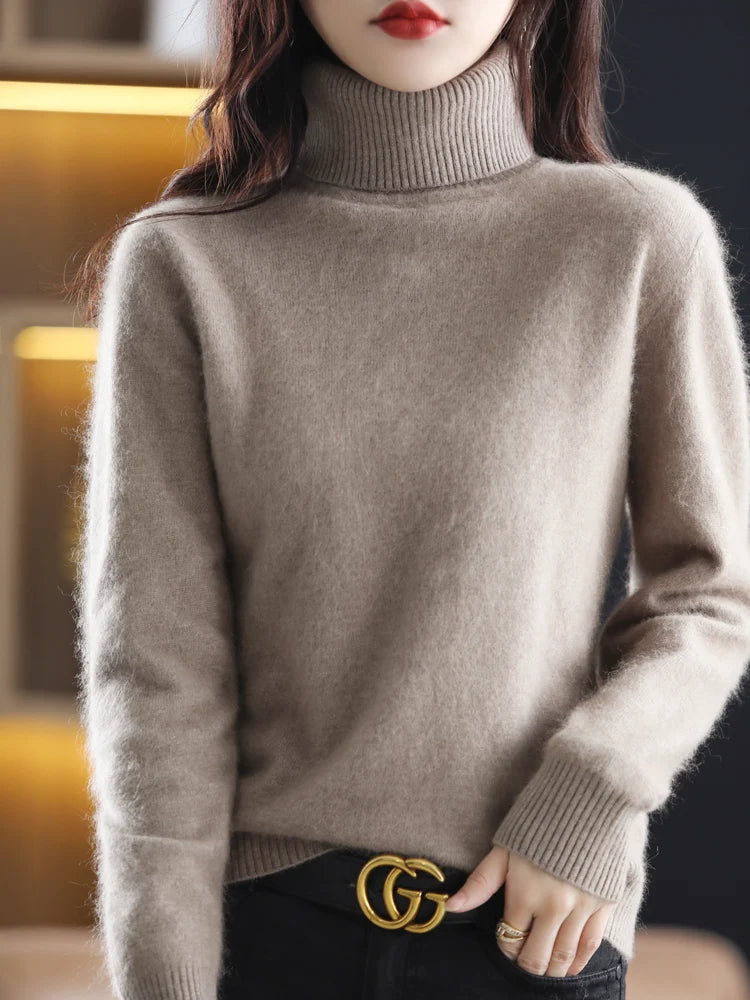 LHZSYY Mink Cashmere Turtleneck Sweater for Women Warm