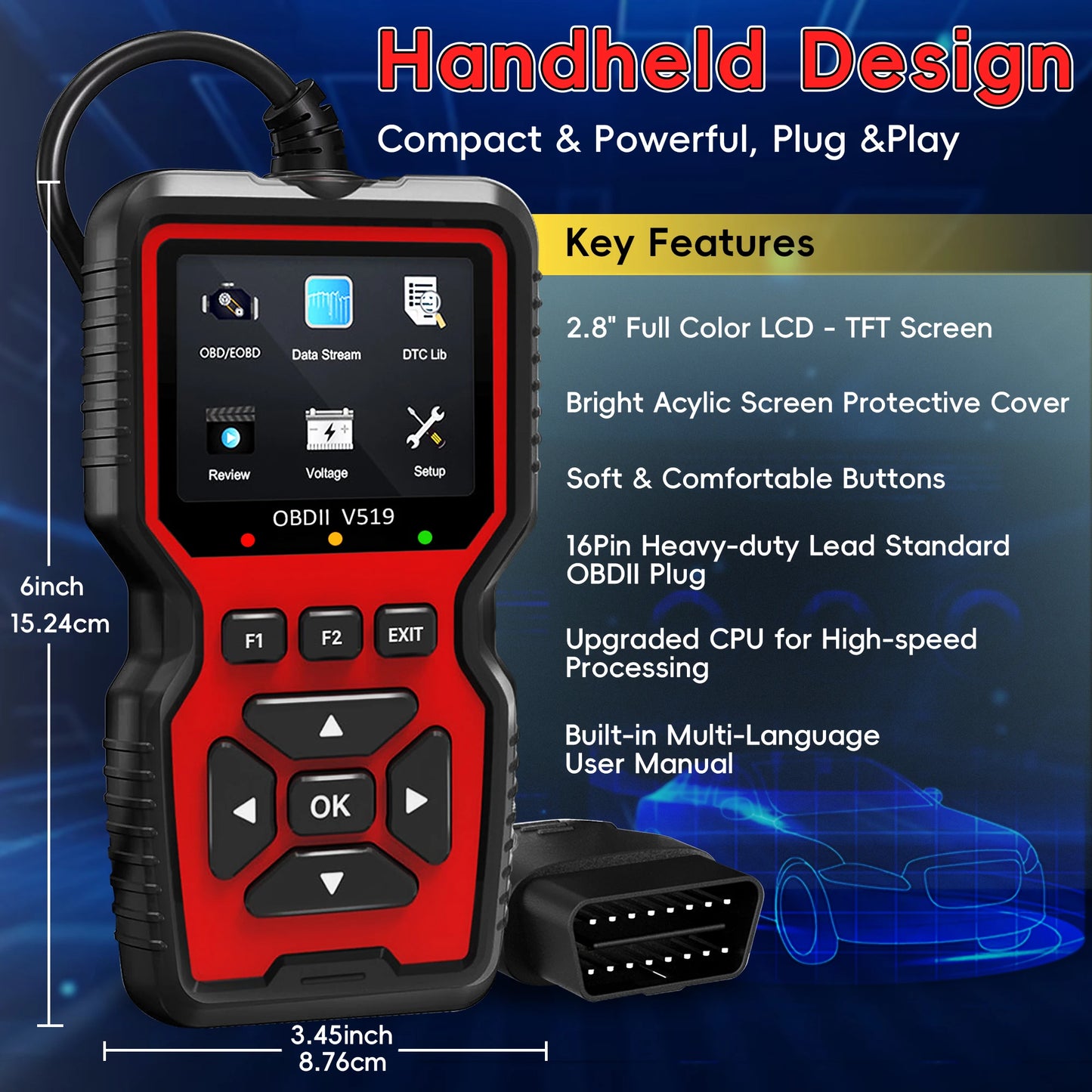 OBD2 Scanner Diagnostic Tool Enhanced Auto Check Engine Code Reader with Reset I M Readiness OBDII EOBD Car Diagnostic Scan Tool