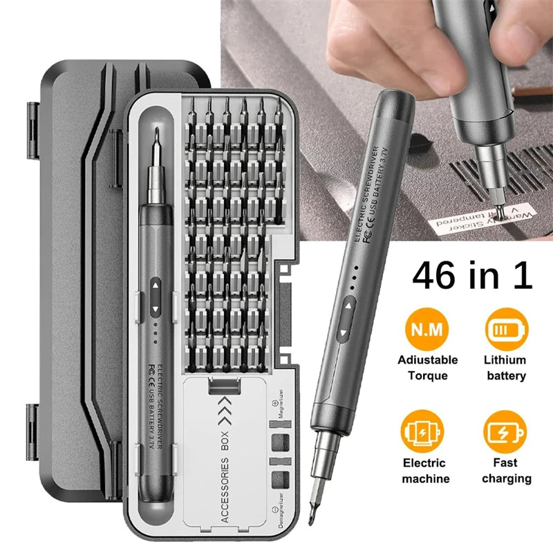 Wireless Rechargeable Screwdriver Set With LED Light Bits