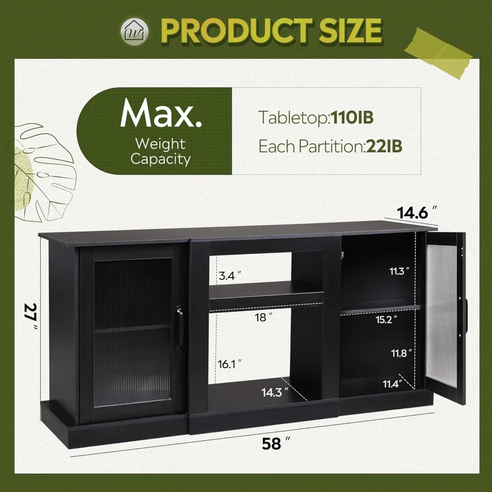 Contemporary TV Console With Multifunctional Storage Shelves And EntertainmentHub