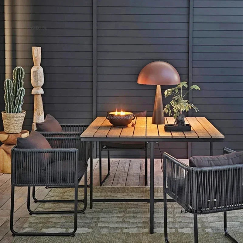 Outdoor PE Rattan Table and Chair Set Garden Furniture for Balcony Courtyard and Villa