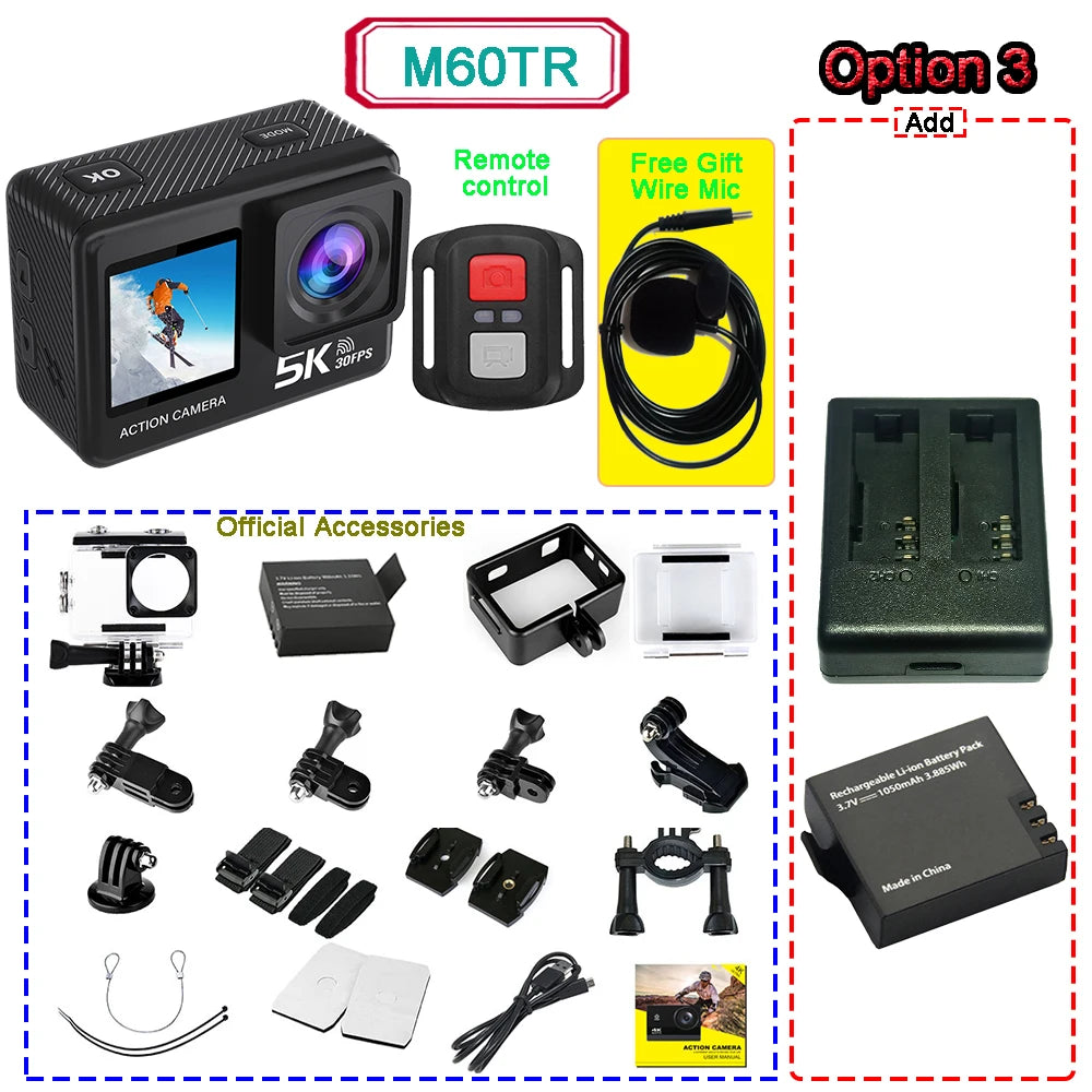5K Action Camera with Dual Screen and Waterproof Design