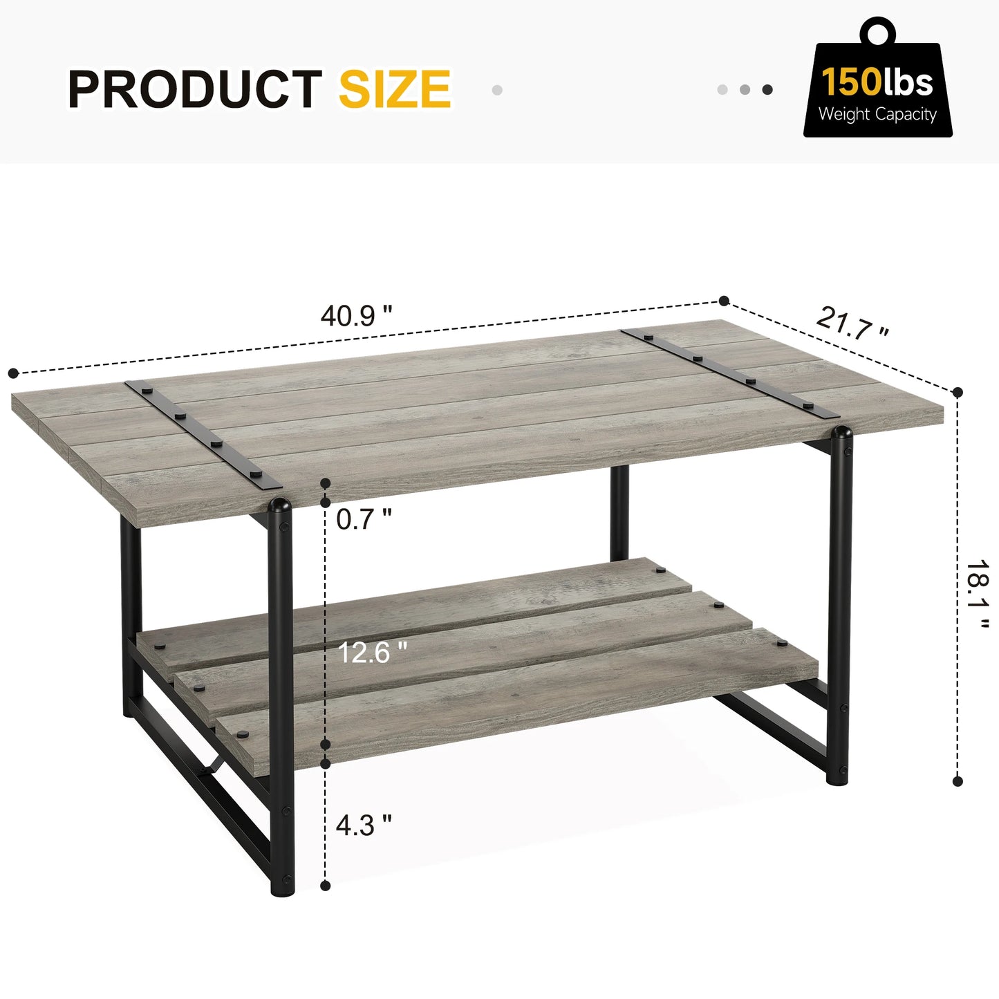 Rustic Wood Coffee Table with Storage for Living Room