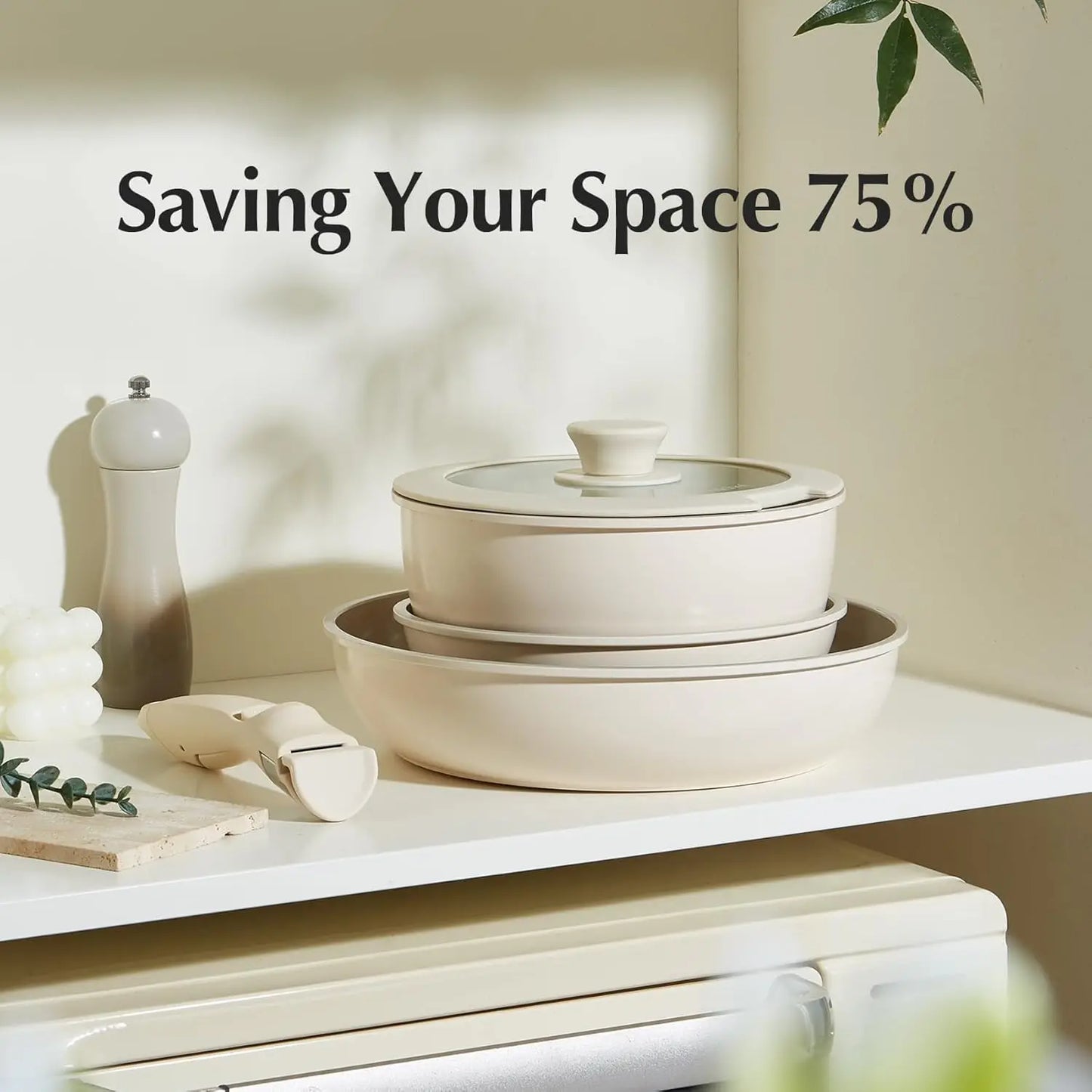 Ceramic Nonstick Cookware Set with Detachable Handle 5 Pieces
