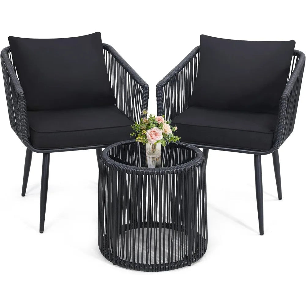 HUANZHUANG Patio Rattan Bistro Conversation Wicker Chairs