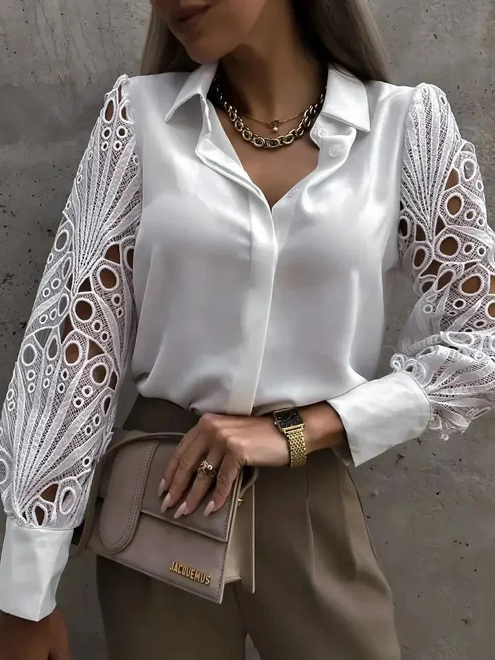CN Guangdong Womens Lace Hollow Out Blouse Top