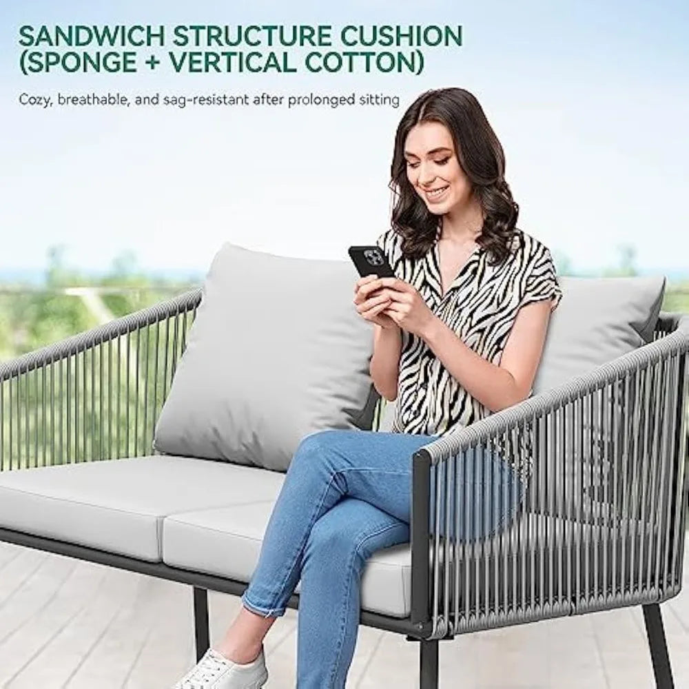 Outdoor 4-Piece Garden Furniture Rattan Set With Cushions