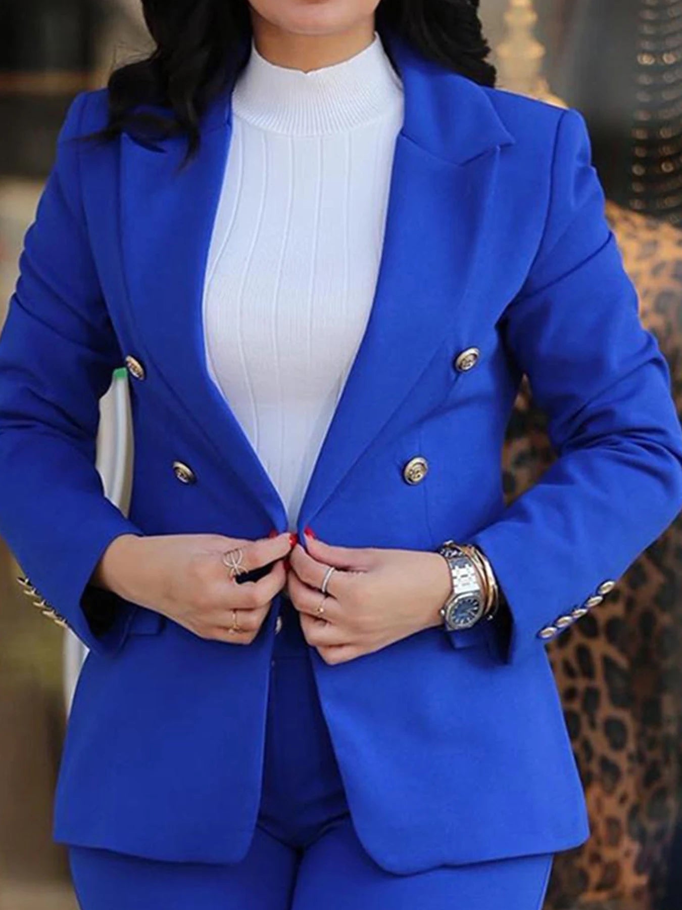 Elegant Women's Two-Piece Suit Set with Double Breasted Jacket