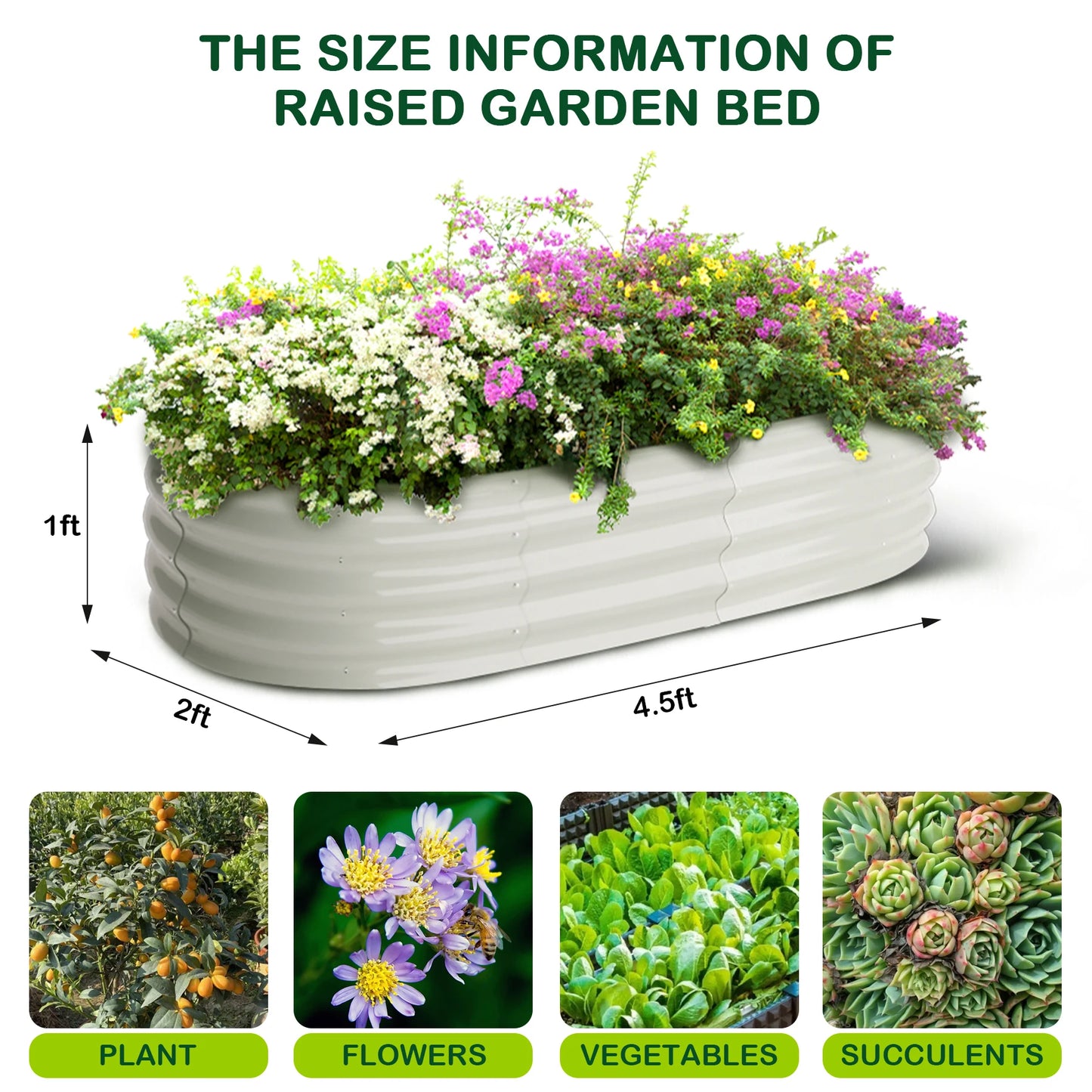 HiMISSH Oval Galvanized Raised Garden Bed Set for Outdoor