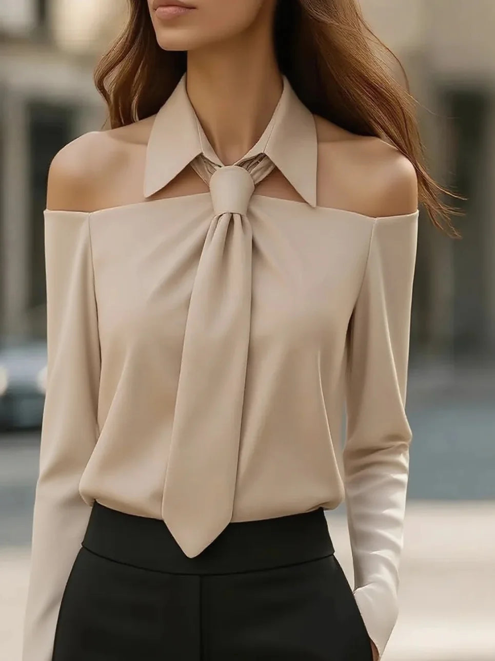 CN Guangdong Girls Off Shoulder Lapel Long Sleeve Shirt