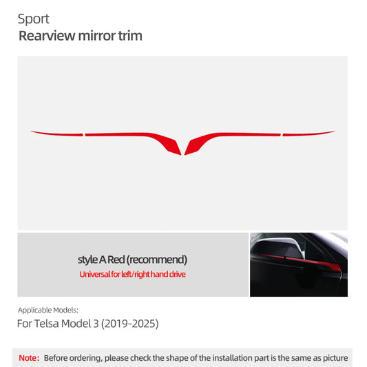 Color Changing Film Decoration Sticker Trim Strip for Tesla Model 3 Highland 2024 Model Y Juniper Rearview Mirrors Accessories