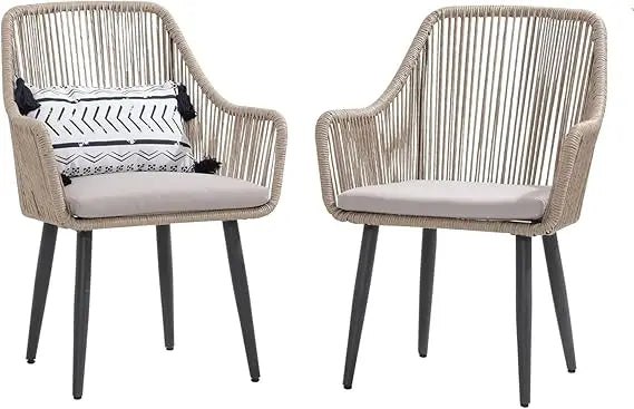 Modern Outdoor Dining Chairs Set of Two Woven Rope Rattan
