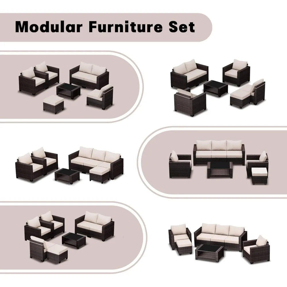 Patio Furniture Set 7 Pieces Conversation Set Wicker Outdoor Sectional Sofa Ergonomic Armrests Couch with Cushion
