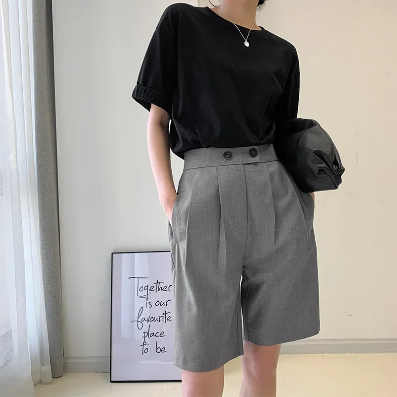 Ladies Wide Leg High Waist Office Shorts for Casual Style