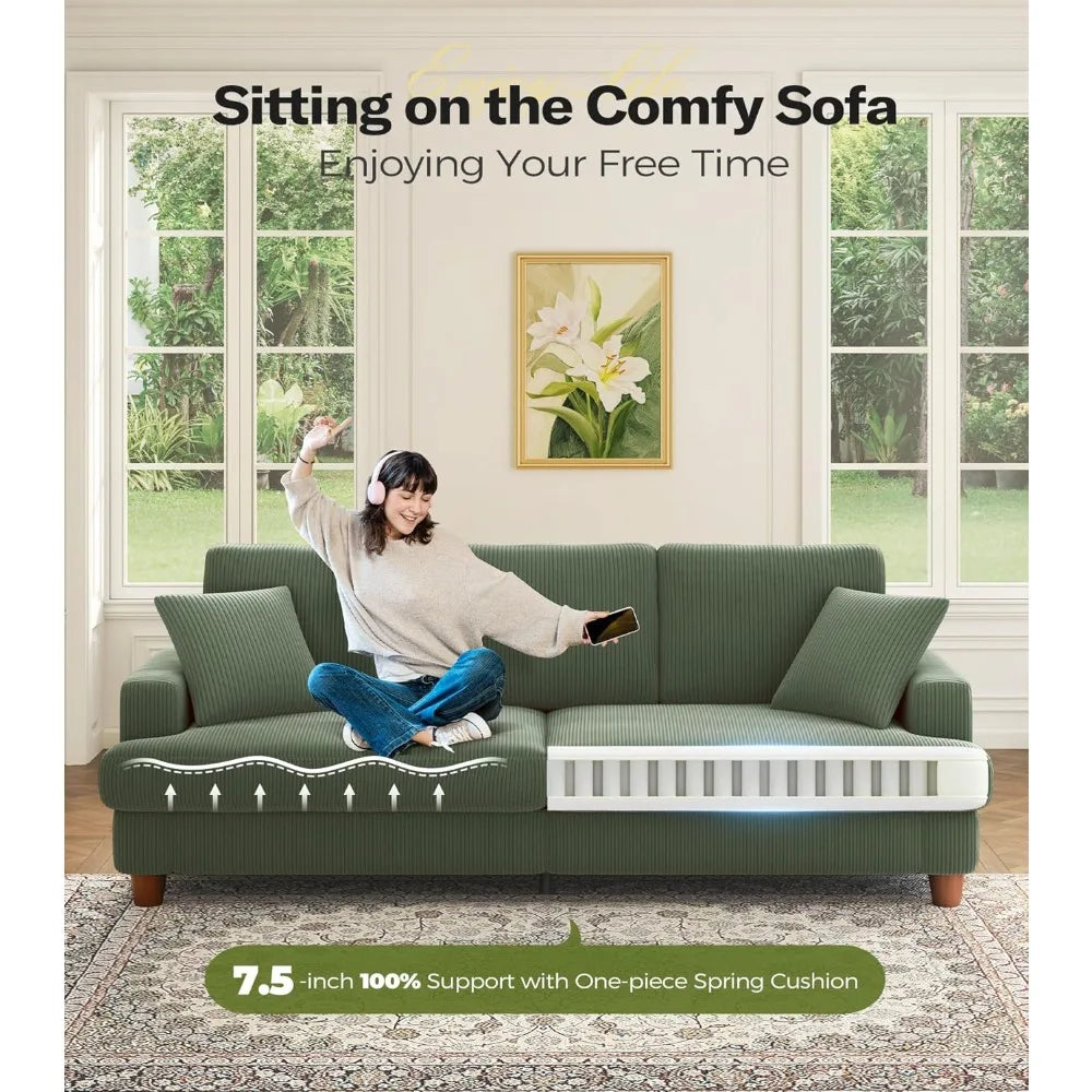 Corduroy Modern Sofa For Living Room Three Seat Comfort