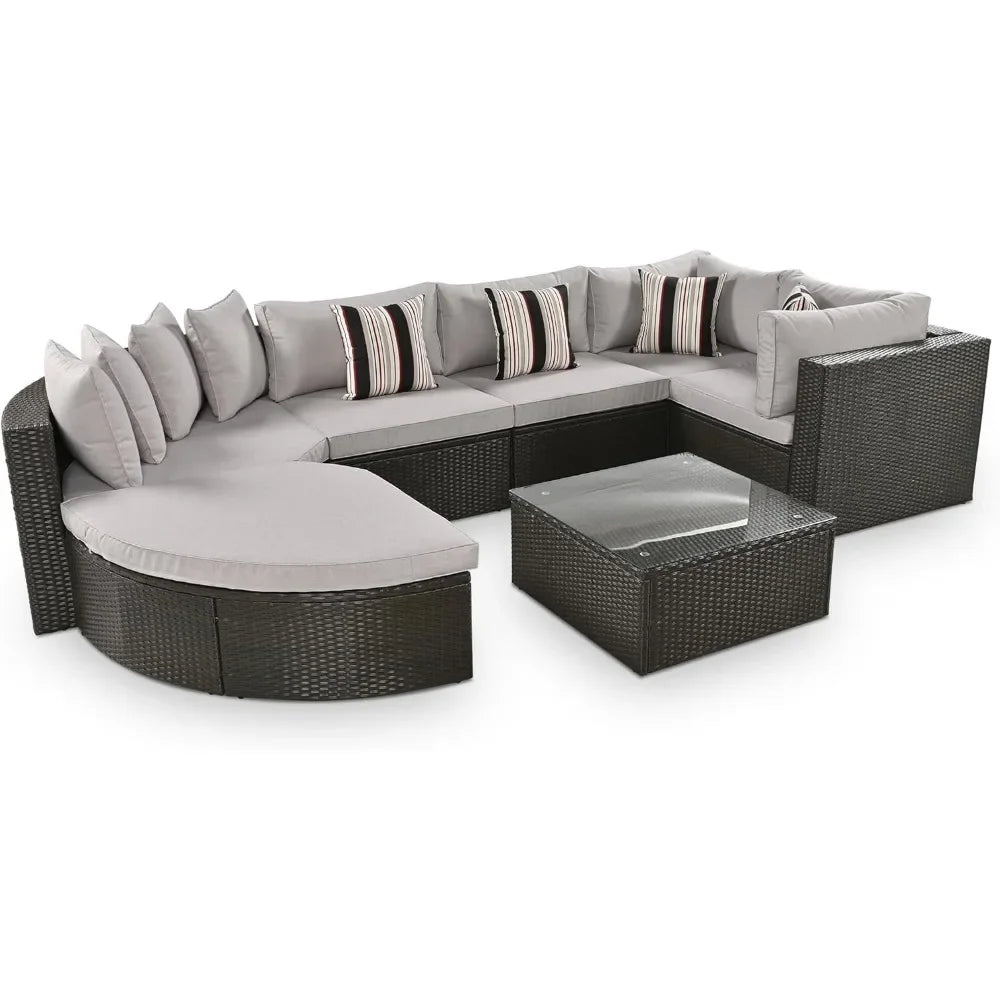 Cushioned Half Moon Rattan Sofa Set for Outdoor Relaxation