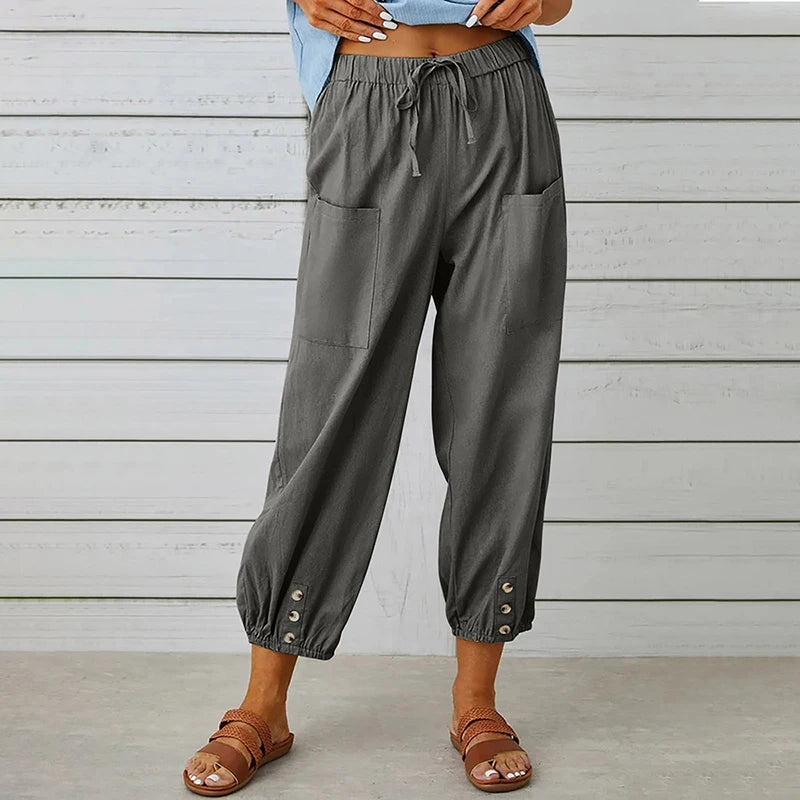 Women’s Loose Fit Cotton Linen Wide Leg Trousers for Comfort
