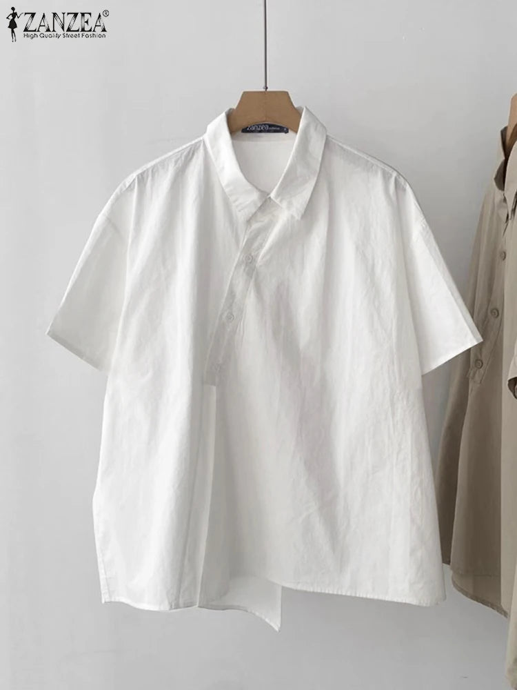 ZANZEA Women Loose Lapel Neck Button Front Shirt Blouse