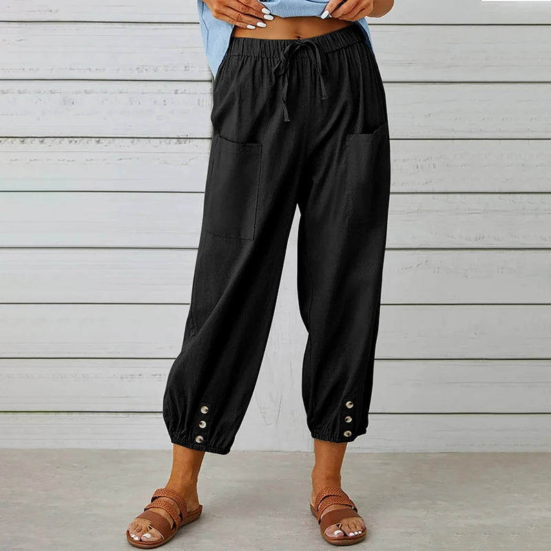 Women’s Loose Fit Cotton Linen Wide Leg Trousers for Comfort