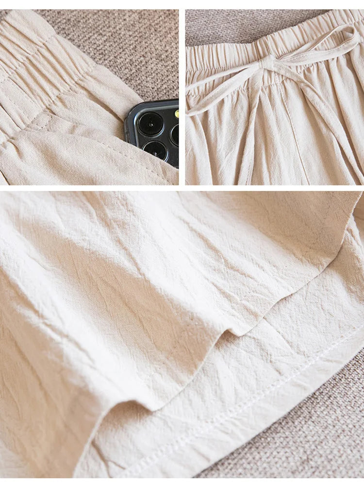 Women’s Casual High Waist Cotton Shorts with Pockets