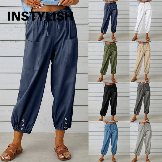 Women’s Loose Fit Cotton Linen Wide Leg Trousers for Comfort