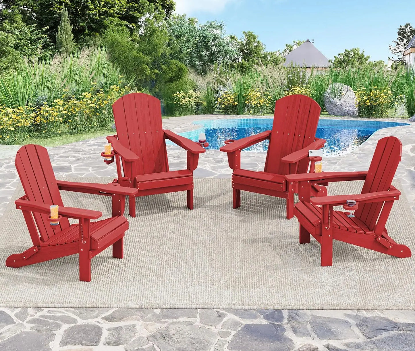 XMSJ Adirondack Chairs With Cup Holders HDPE Outdoor