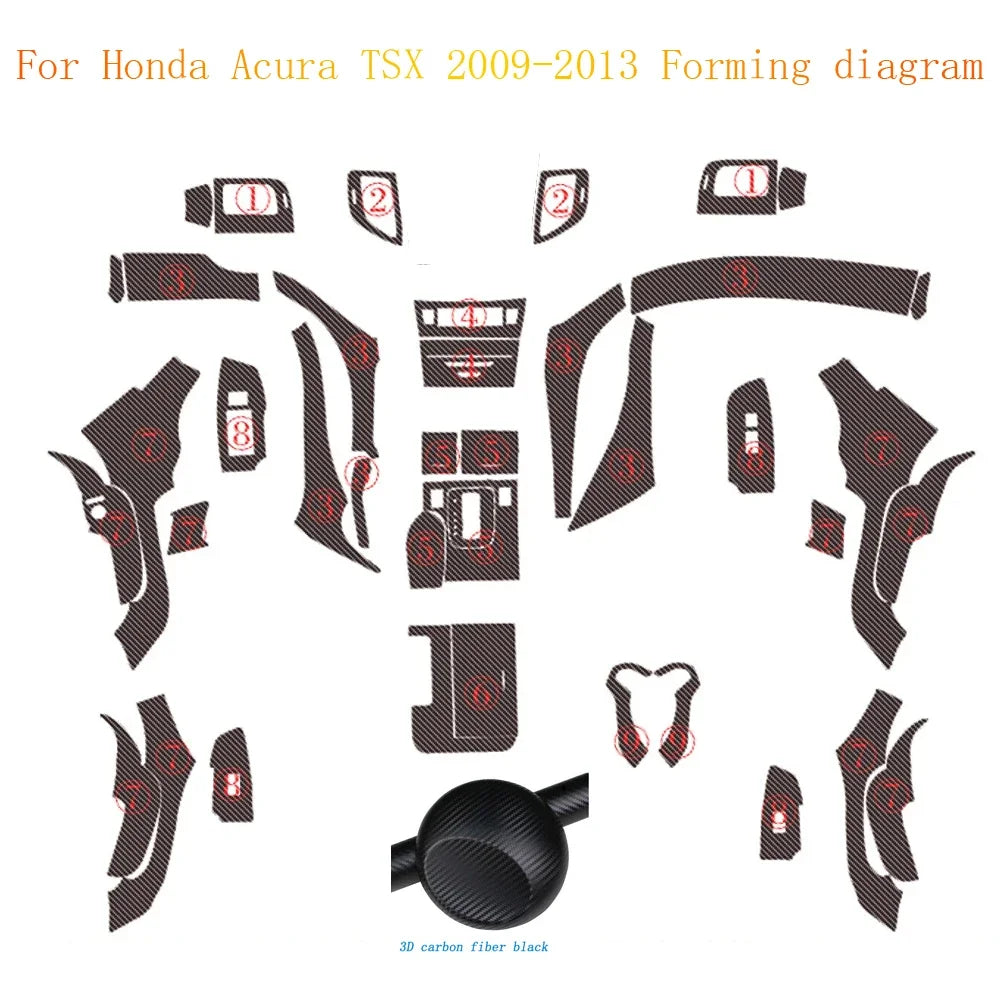 Car Styling Carbon Fiber Interior Center Console Color Change Molding Sticker Decals for Honda Acura TSX 2009 to 2013