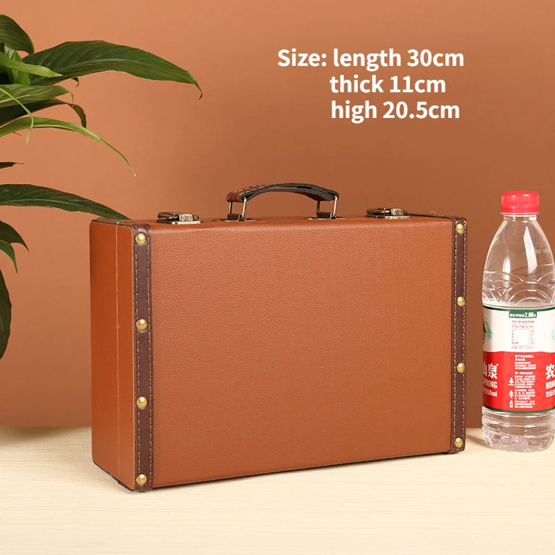 Retro Suitcase Desktop Sundries Document Storage Box Jewelry Treasure Box Wooden Photography Decoration Storage Box